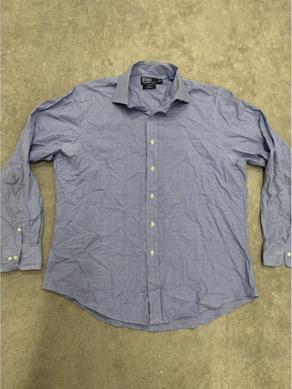 Polo Ralph Lauren Regent Custom Fit Mens Large Blue Check Dress Shirt 17 34/35